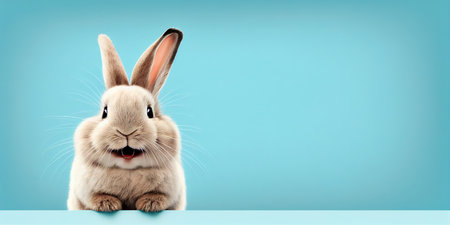 cute animal pet rabbit or bunny white color smiling and laughing isolated with copy space for easter backgroundの素材