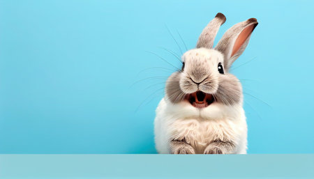 cute animal pet rabbit or bunny white color smiling and laughing isolated with copy space for easter backgroundの素材