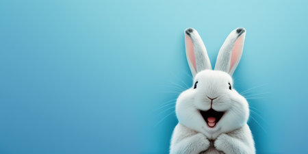 cute animal pet rabbit or bunny white color smiling and laughing isolated with copy space for easter dayの素材