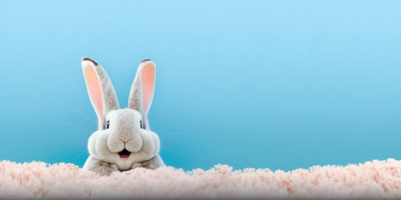 cute animal pet rabbit or bunny white color smiling and laughing isolated with copy space for easter backgroundの素材