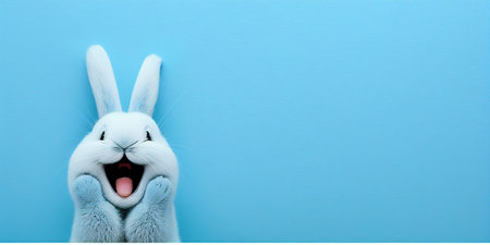 cute animal pet rabbit or bunny white color smiling and laughing isolated with copy space for easter cardの素材