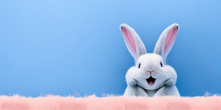 cute animal pet rabbit or bunny white color smiling and laughing isolated with copy space for easter celebrationの素材