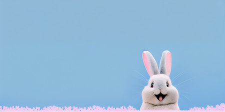 cute animal pet rabbit or bunny white color smiling and laughing isolated with copy space for easter bannerの素材