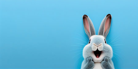 cute animal pet rabbit or bunny white color smiling and laughing isolated with copy space for easterの素材