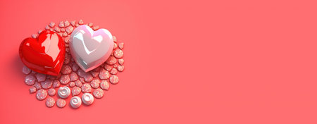 Valentine's Day Heart Objects and Crystal Diamonds Backgroundの素材