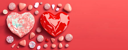 Valentine's Day Sparkle Hearts Diamonds and Crystals Banner and Backgroundの素材