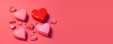 Valentine's Day 3D Illustration of Heart Crystal Diamond for Valentine's Day Promotion Banner and Backgroundの素材