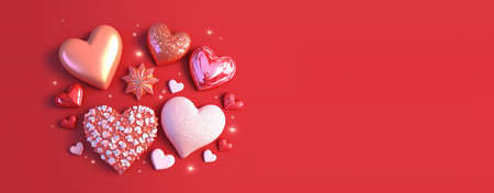 Gorgeous 3D Heart Shape, Diamond, and Crystal Illustration for Valentine's Day Bannerの素材