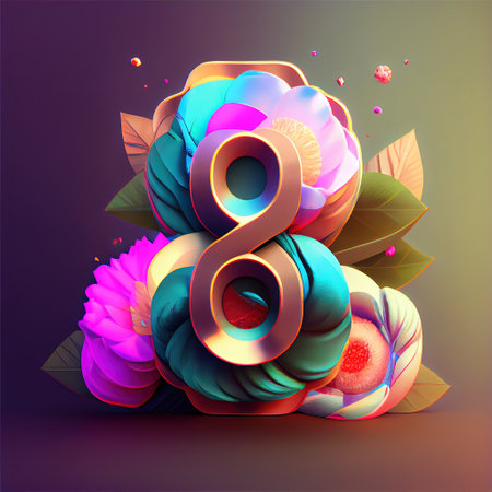 Creative illustration of number 8 with floral decoration for 8 march women's day celebrationの素材