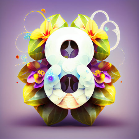 Creative illustration of number 8 with floral decoration for 8 march women's day celebrationの素材