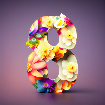 Creative illustration of number 8 with floral decoration for 8 march women's day celebrationの素材