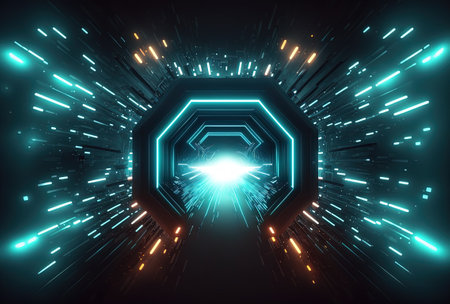 Absract Futuristic Tunnel Background with Neon Glowの素材