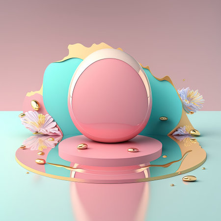 Shiny 3D Stage with Eggs and Flowers for Easter Day Product Showcaseの素材