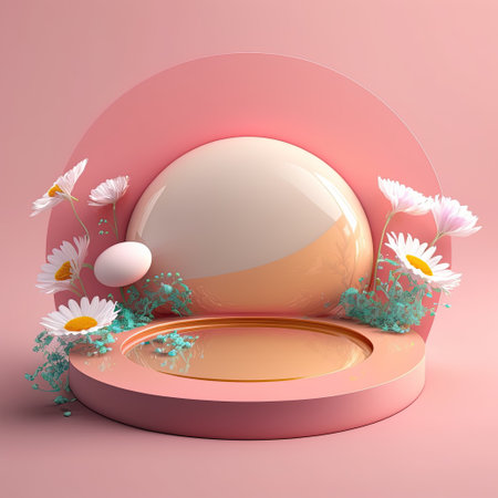 Shiny 3D Podium with Eggs and Flowers for Easter Celebration Product Displayの素材