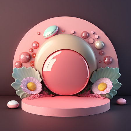 Glossy 3D Stage with Eggs and Flowers for Easter Day Product Displayの素材