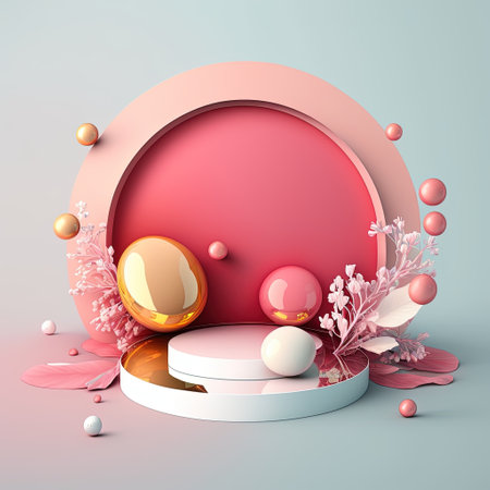 Shiny 3D Podium with Eggs and Flowers for Easter Celebration Product Presentationの素材