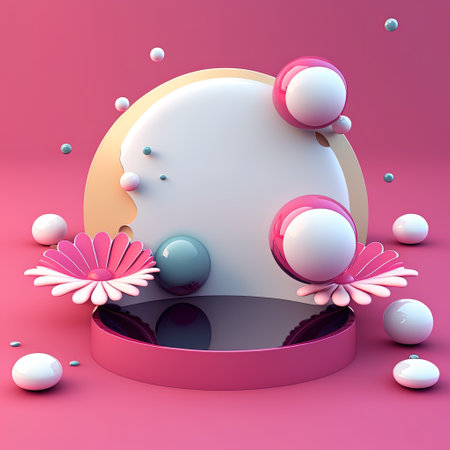 Shiny 3D Podium with Eggs and Flowers for Easter Product Presentationの素材