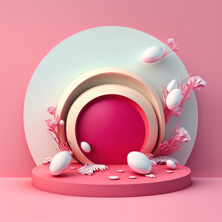 Shiny 3D Podium with Eggs and Flowers for Easter Celebration Product Showcaseの素材