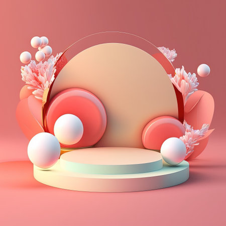 Shiny 3D Pink Stage with Eggs and Flowers Ornament for Easter Celebration Product Displayの素材