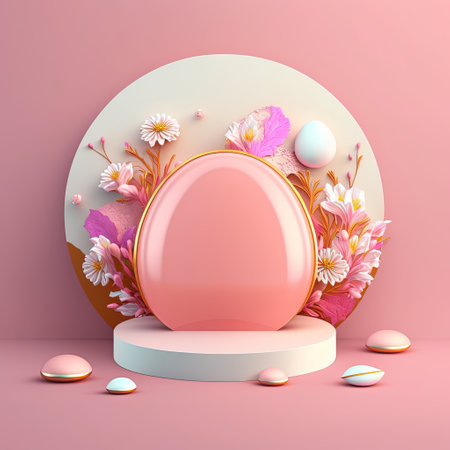 Shiny 3D Podium with Eggs and Flowers for Easter Day Product Showcaseの素材