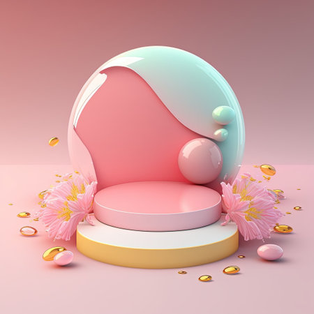 Shiny 3D Podium with Eggs and Flowers for Easter Product Showcaseの素材
