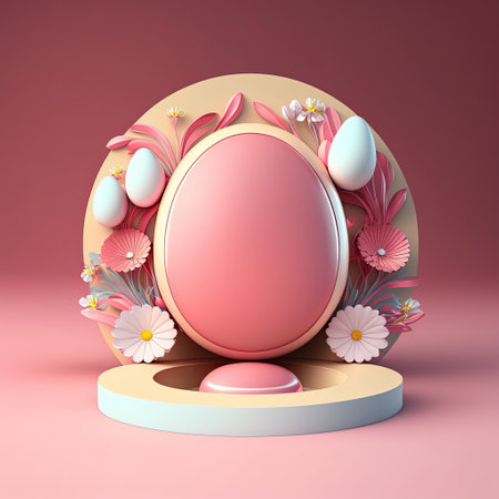 Shiny 3D Stage with Eggs and Flowers for Easter Product Presentationの素材