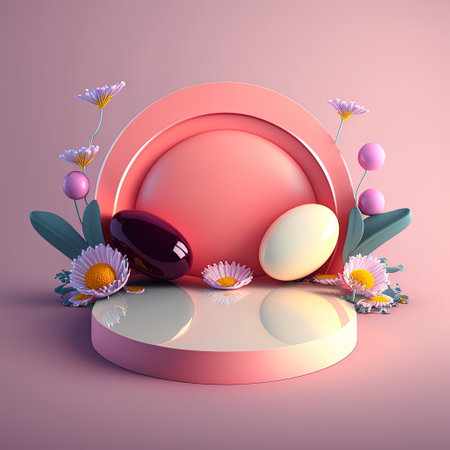 Shiny 3D Stage with Eggs and Flowers Ornament for Easter Celebration Product Displayの素材