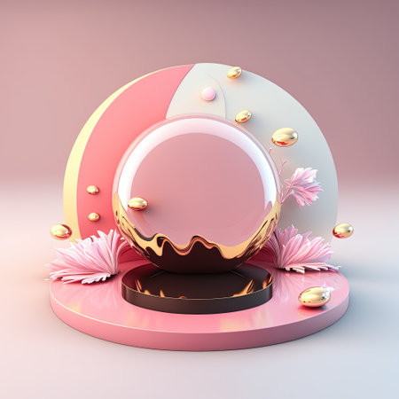 Glossy 3D Pink Podium with Eggs and Flowers Ornament for Easter Day Product Presentationの素材