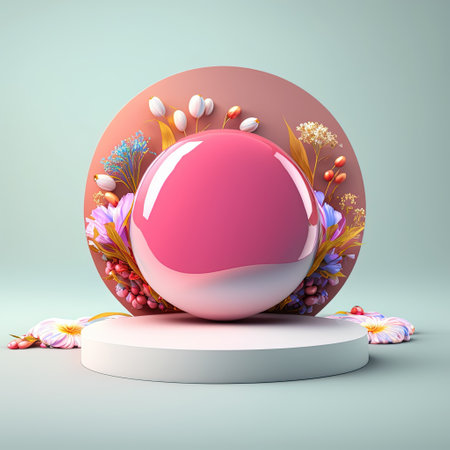 Shiny 3D Podium with Eggs and Flowers for Easter Product Showcaseの素材