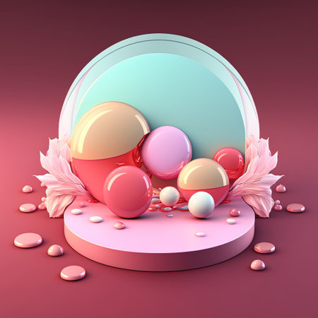 Shiny 3D Stage with Eggs and Flowers Decoration for Easter Day Product Presentationの素材