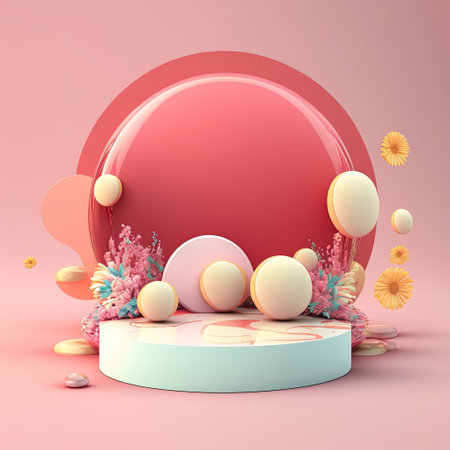 Glossy 3D Stage with Eggs and Flowers Decoration for Easter Day Product Showcaseの素材