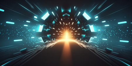 Artificial Intelligence System Background with Tunnel Neon Lightの素材