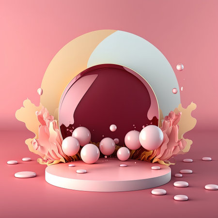 3D Glossy Pink Podium with Easter Egg Decorations for Product Presentationの素材