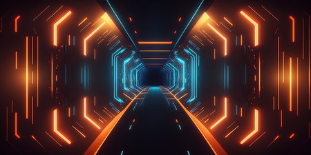 Artificial Intelligence Connection Background with Tunnel Neon Lightの素材