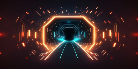 Artificial Intelligence Connection Technology Background with Tunnel Neon Glowの素材