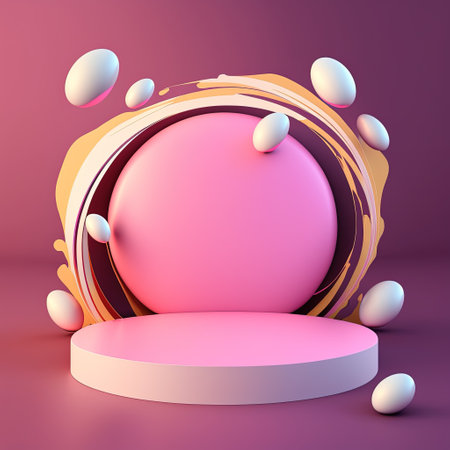 3D Glossy Pink Stage with Easter Eggs Decoration for Product Showcaseの素材