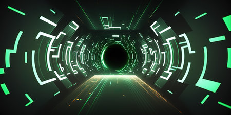 Futuristic System Connection Technology Background with Neon Lightの素材