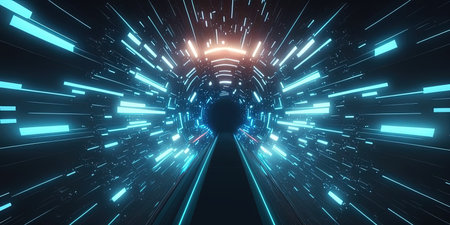 Artificial Intelligence System Background with Futuristic Tunnel Neon Lightの素材