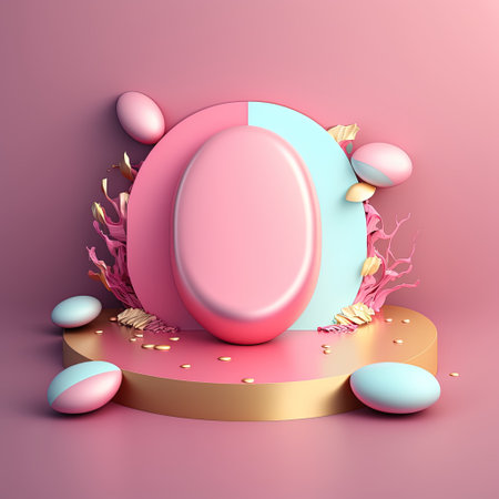 3D Shiny Podium with Easter Egg Decorの素材