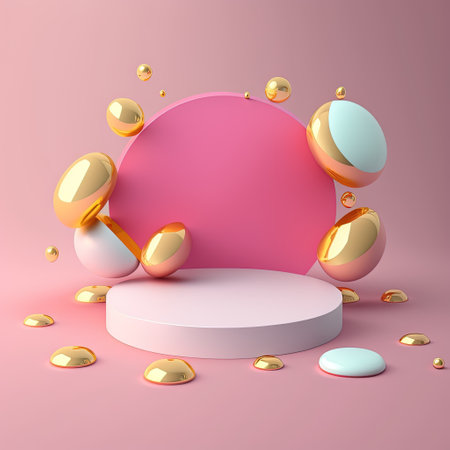 3D Glossy Podium with Easter Egg Decor for Product Showcaseの素材