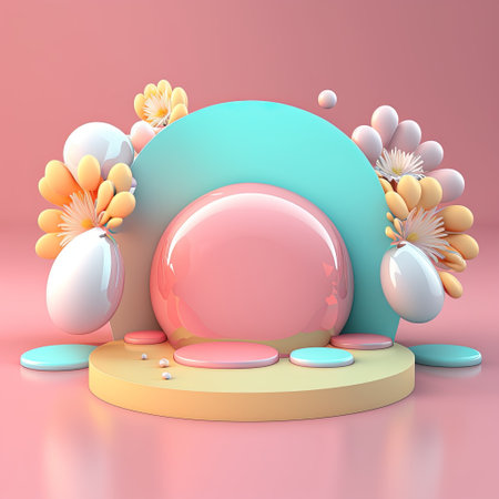 3D Glossy Podium with Easter Eggs Decoration for Product Presentationの素材