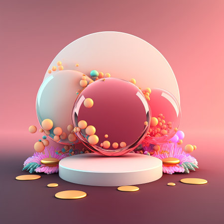 Shiny 3D Podium with Eggs and Flowers Ornament for Easter Day Product Showcaseの素材