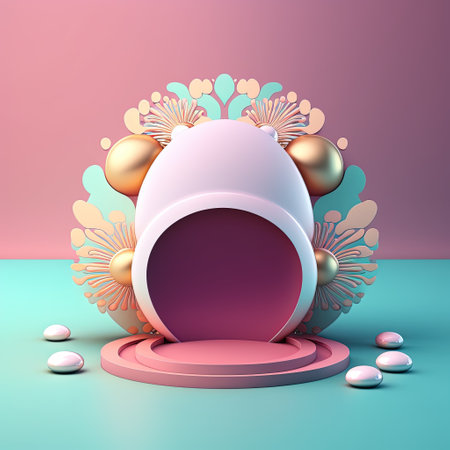Shiny 3D Podium with Eggs and Flowers Ornament for Easter Celebration Product Showcaseの素材