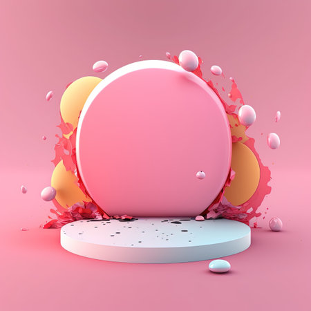 3D Glossy Pink Stage with Easter Egg Decor for Product Presentationの素材