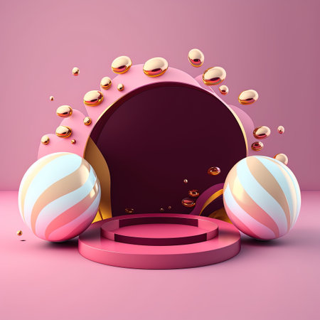 3D Glossy Stage Platform with Easter Egg Decor for Product Displayの素材