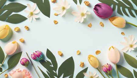 Organic Floral of Flowers and Leaves On a White Backgroundの素材