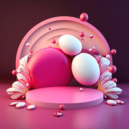 3D Shiny Podium Stage Platform with Easter Egg Decorations for Product Presentationの素材