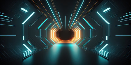 Artificial Intelligence Tech Background with Tunnel Neon Glowの素材