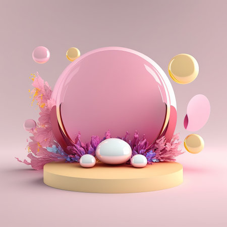 3D Shiny Pink Podium Stage Platform with Easter Egg Decorationsの素材