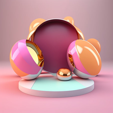 3D Shiny Podium Stage Platform with Easter Egg Decorations for Product Displayの素材